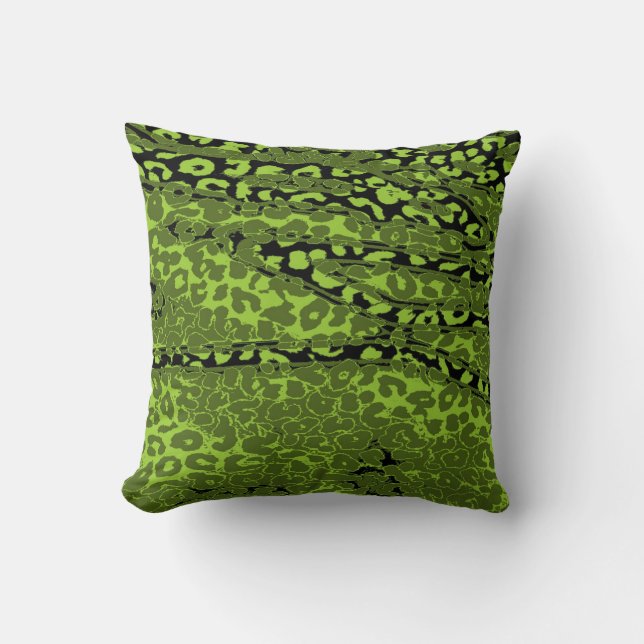 Retro Leopard Print Skin (Lime, Green, Black) Throw Pillow (Front)