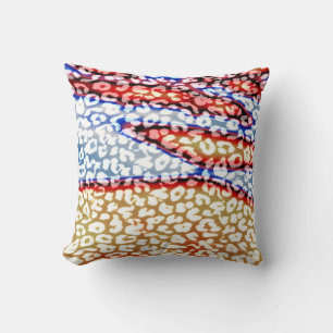Retro Leopard Print Skin (Orange, Blue, Grey) Throw Pillow