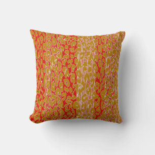 Retro Leopard Print Skin (Red, Pink, Khaki) Throw Pillow