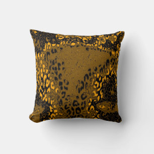Retro Leopard Print Skin (Yellow, Black, Tan) Throw Pillow