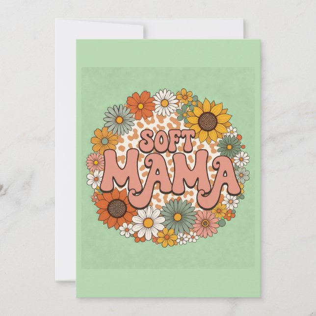Retro Leopard Print "Soft Mama" Floral Graphic Des Invitation (Front)
