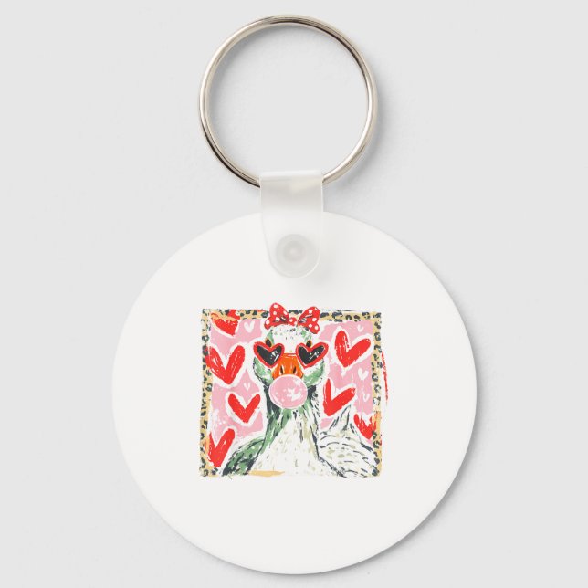 Retro Leopard Valentine Goose Funny Nk Coquette Lo Keychain (Front)