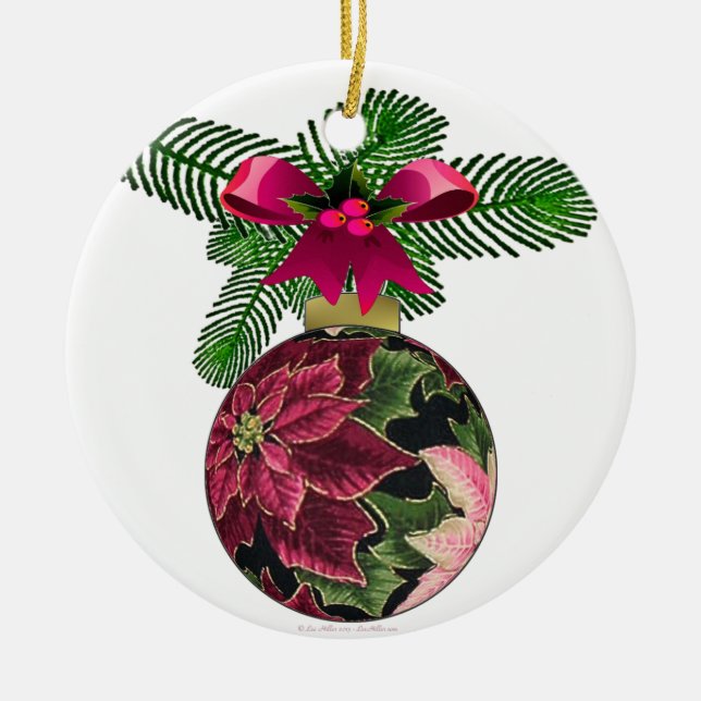Retro les années 50 Poinsettia Ornement Bourgogne (Devant)