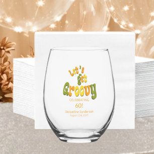 Retro Let's Get Groovy Name 60th Birthday Stemless Wine Glass
