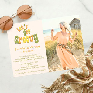 Retro Let's Get Groovy Photo 60th Birthday Party Invitation