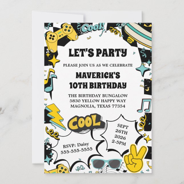 Retro Let's Party Birthday Invitation (Front)