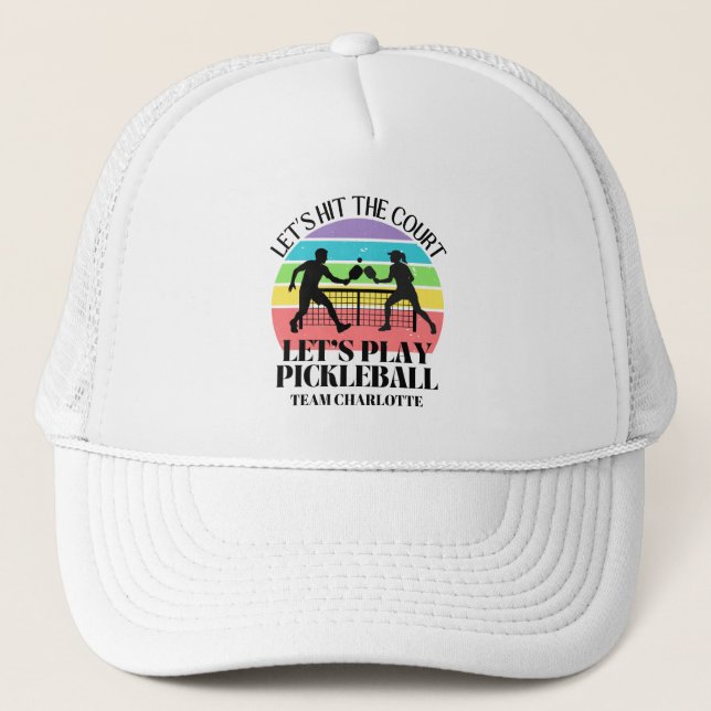 Retro Let's Play Pickleball Birthday Trucker Hat (Front)