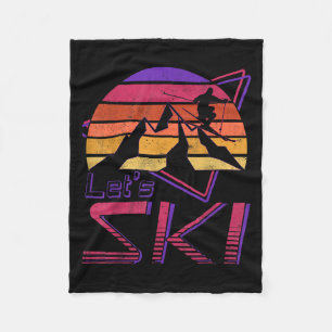 Retro Lets Ski Vintage 80s 90s Snow Skiing Fleece Blanket