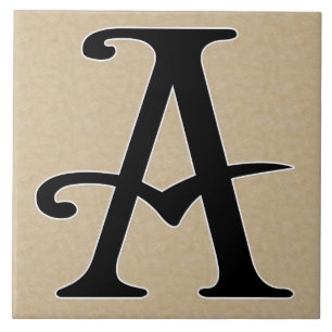 Retro Letter A in Black Monogram on Parchment Tile