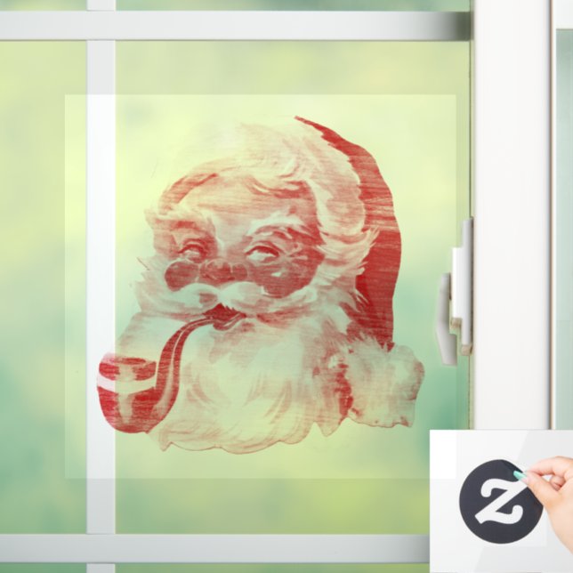 Retro Letterpress Style Santa with Pipe Holiday Po Window Cling (Home)