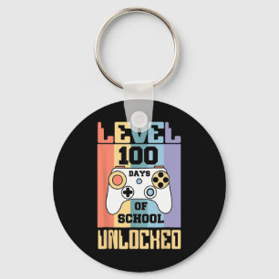 Retro Level 100 Days Of School Unlocked Gamer Boys Keychain