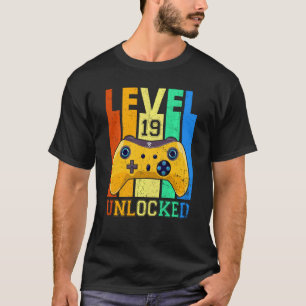 Retro Level 19 Unlocked 19th Birthday Gaming  Play T-Shirt