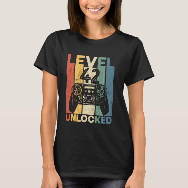 Retro Level 42 Unlocked Tee Funny Video Game 42nd  (Front)