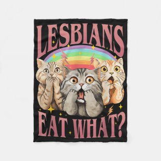 Retro Lgbt Eat What Cat Lesbian Pride Month Equal  Fleece Blanket