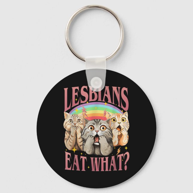 Retro Lgbt Eat What Cat Lesbian Pride Month Equal  Keychain (Front)