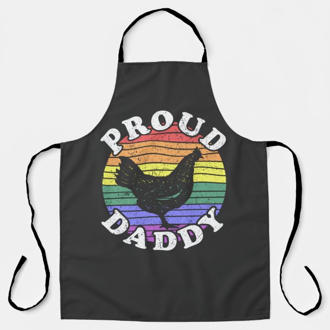 Retro LGBT Proud Chicken Daddy T-Shirt Apron (Front)