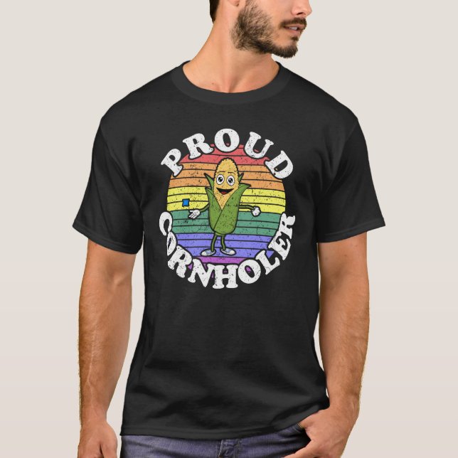 Retro LGBT Proud Cornholer Cornhole T-Shirt (Front)