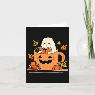 Retro Librarian Ghost Reading Books Halloween Teac Card