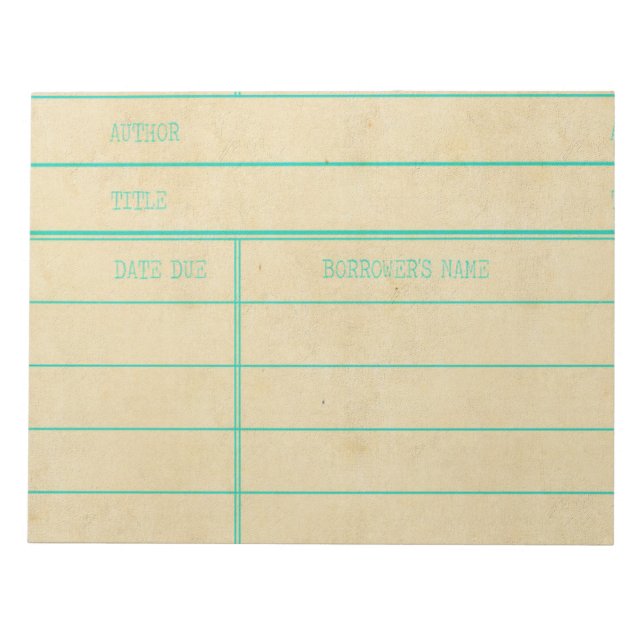 Retro Library Book Date Due Card Notepad (Front)
