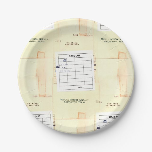 Retro Library Book Date Due Card Paper Plate (Front)