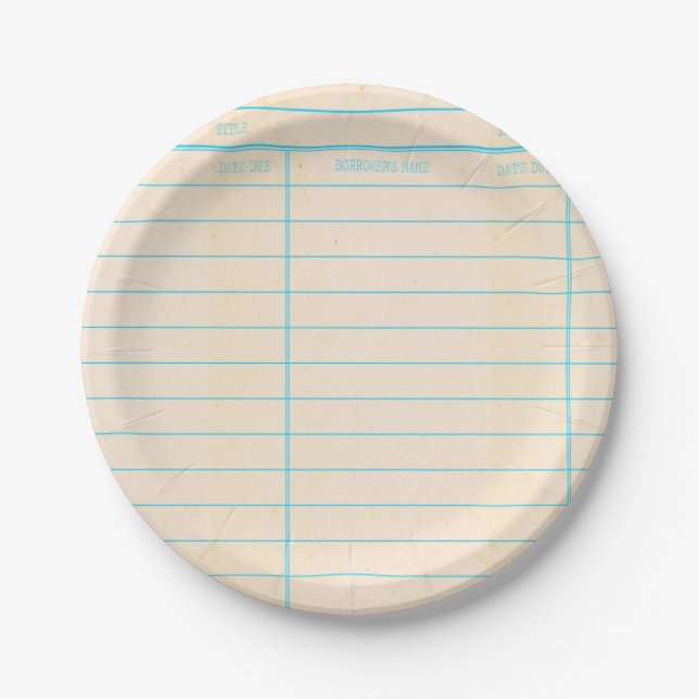 Retro Library Book Date Due Card Paper Plate (Front)