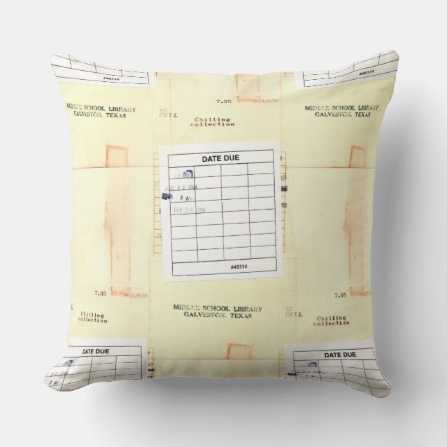 Retro Library Book Date Due Card Throw Pillow (Front)