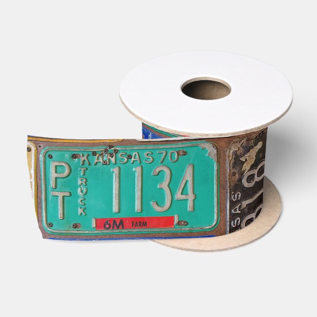retro license plate collection satin ribbon (Spool)