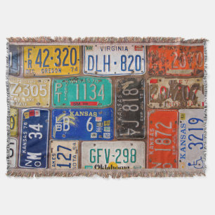 Retro License Plate Collection Throw Blanket