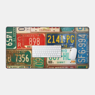 Retro License Plates Collection Desk Mat