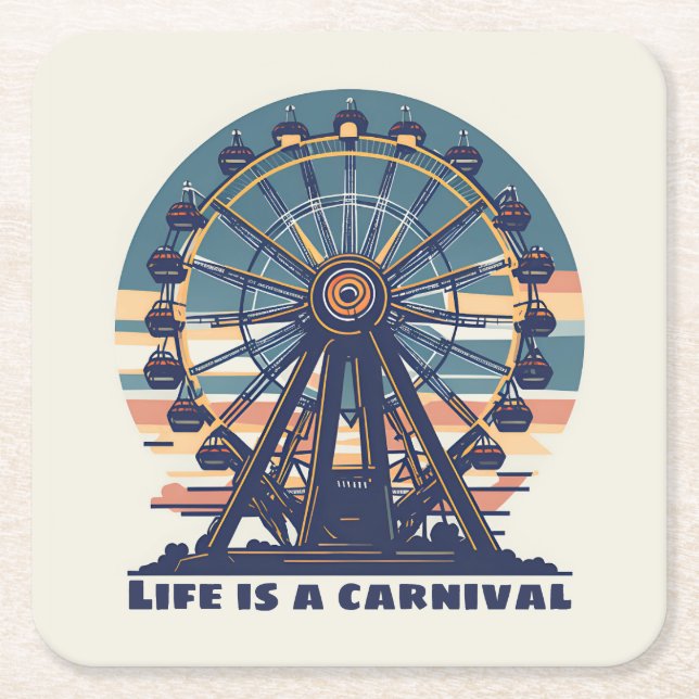 Retro Life is a Carnival  Square Paper Coaster (Front)