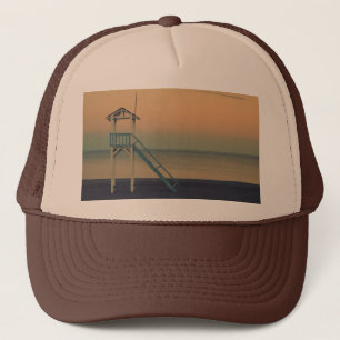 Retro Lifeguard Beach Tower Sunset Photo Trucker Hat