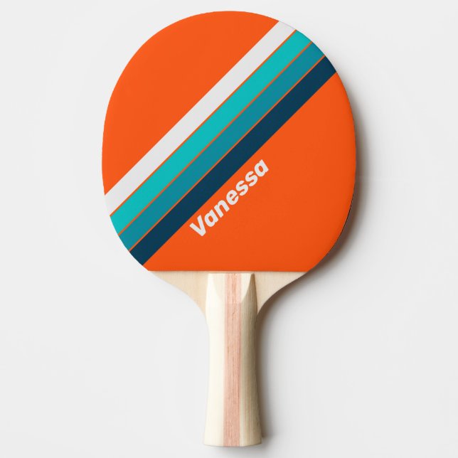 Retro Lifeguard Striped with Name Ping Pong Paddle (Front)