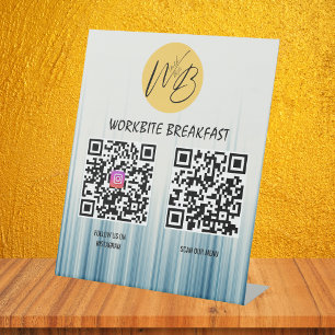 Retro Light Blue Restaurant Menu Instagram Qr Code Pedestal Sign