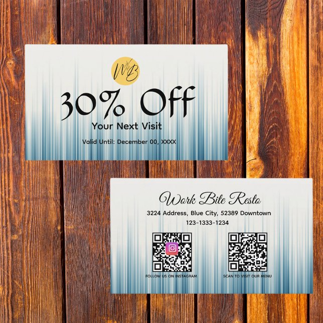 Retro Light Blue Restaurant Qr Code Menu and  Discount Card (Creator Uploaded)