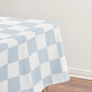 Retro Light Dusty Blue White Checkered Pattern  Tablecloth