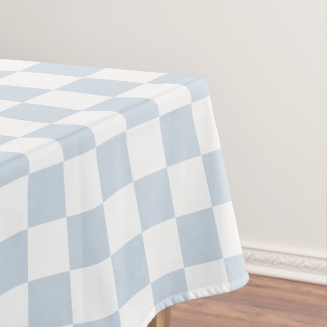 Retro Light Dusty Blue White Chequered Pattern  Tablecloth (In Situ)