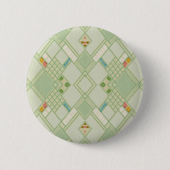 Retro Light Green Geometric Bohemian Tile Pattern 2 Inch Round Button (Front)