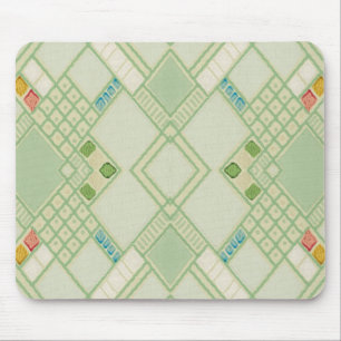 Retro Light Green Geometric Bohemian Tile Pattern Mouse Pad
