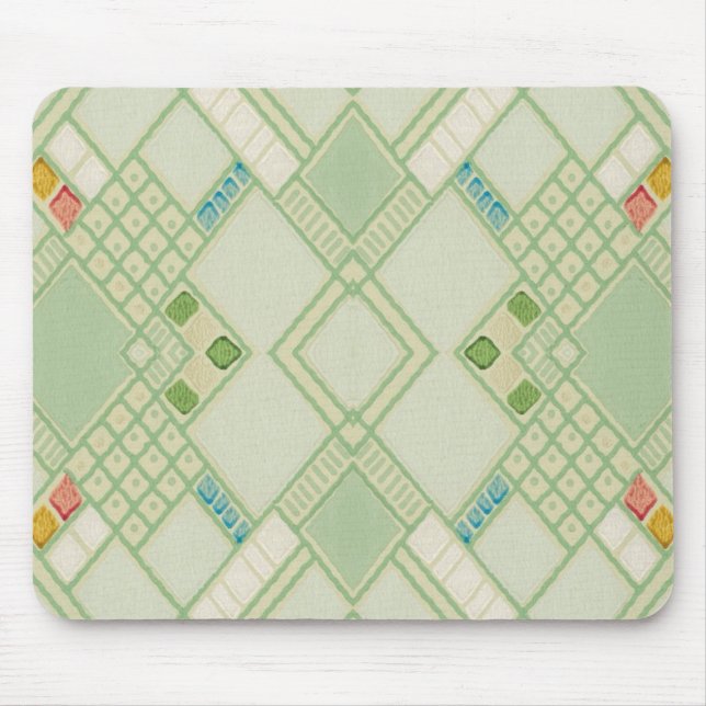 Retro Light Green Geometric Bohemian Tile Pattern Mouse Pad (Front)