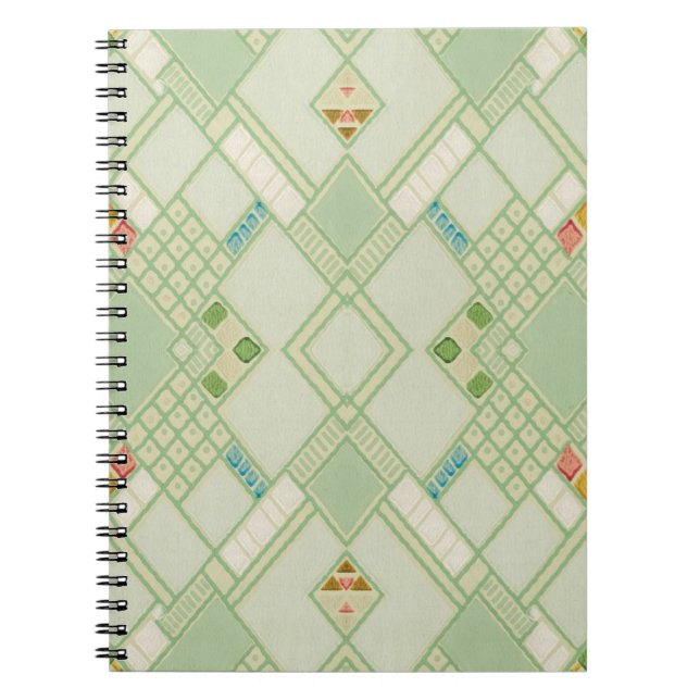 Retro Light Green Geometric Bohemian Tile Pattern Notebook (Front)