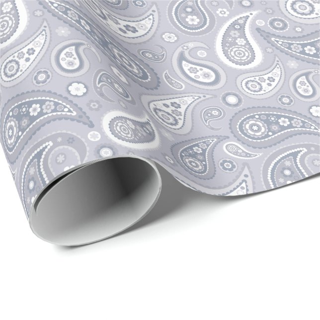 Retro Light Grey Paisley Pattern Wrapping Paper (Roll Corner)