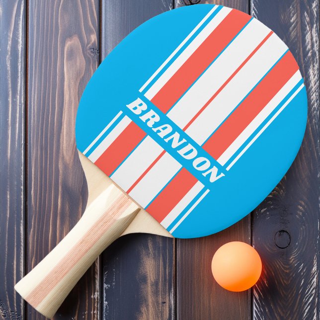 Retro Light Sky Blue Board Stripes with Name Ping Pong Paddle (Creator Uploaded)
