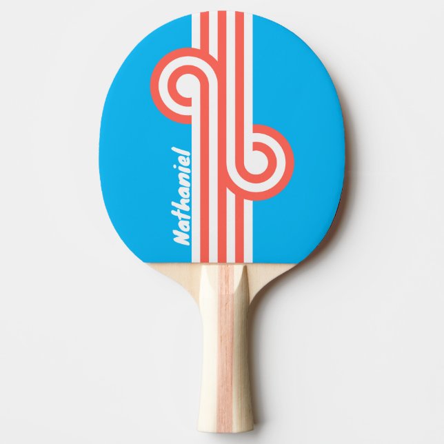 Retro Light Sky Blue Loop with Name Ping Pong Paddle (Front)