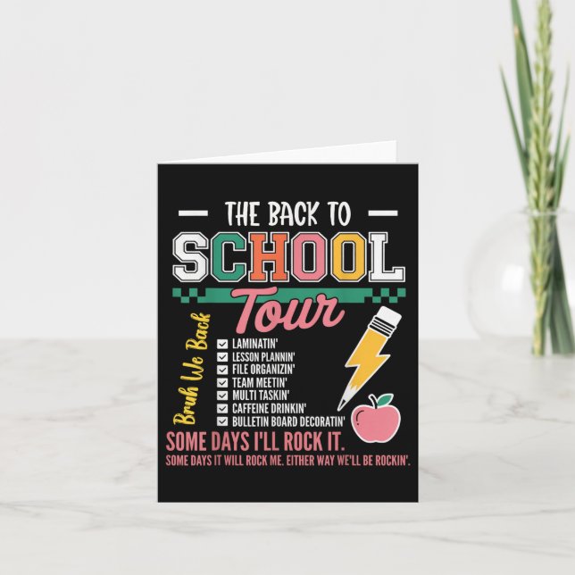 Retro Lightning Bolt Abcd Back To School Tour Teac Card (Front)