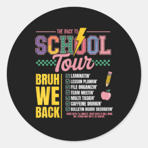 Retro Lightning Bolt Abcd Back To School Tour Teac Classic Round Sticker