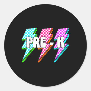 Retro Lightning Bolt Pre-k Back To School Checkere Classic Round Sticker