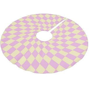 Retro Lilac Yellow Warped Checks Chequered Dorm Brushed Polyester Tree Skirt