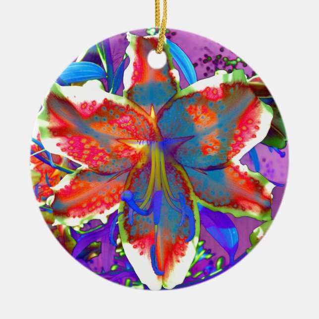 Retro Lily Ceramic Ornament (Front)