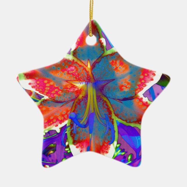 Retro Lily Ceramic Ornament (Front)