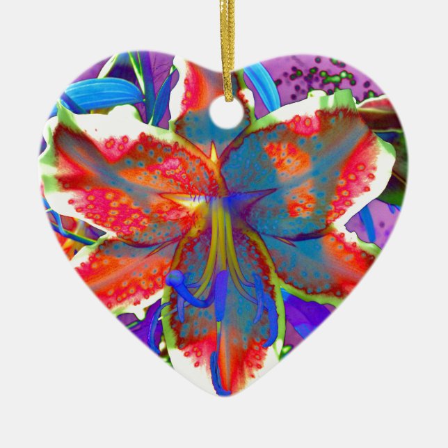Retro Lily Ceramic Ornament (Front)